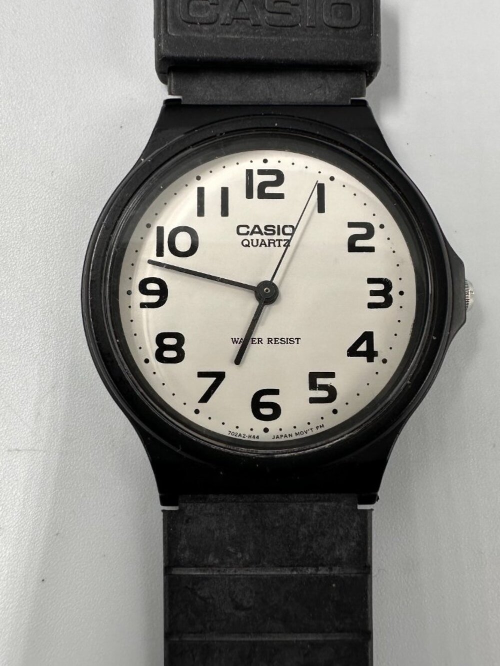 3/$30 Casio Watch Men White Dial Easy To Read Black Band MQ-24 New Battery 9"